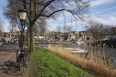 909619 Gezicht op de Stadsbuitengracht te Utrecht, vanaf de Weerdsingel W.Z., met op de achtergrond de bemuurde Weerd O.Z.